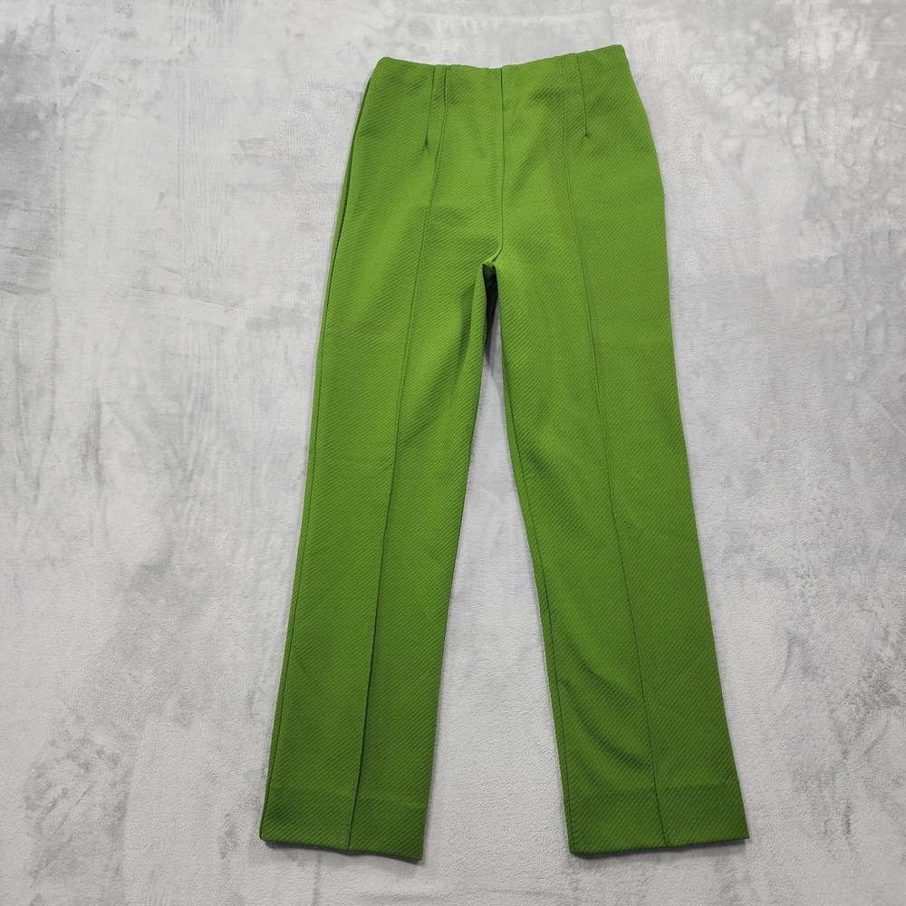 Vintage Wayne Rogers Pants Womens S Green High Waist Straight Flare Front Crease